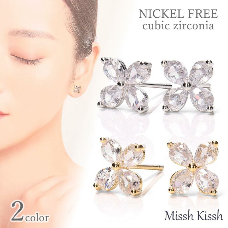 ピアス 花 クローバーキュービックジルコニア ニッケルフリー | Missh